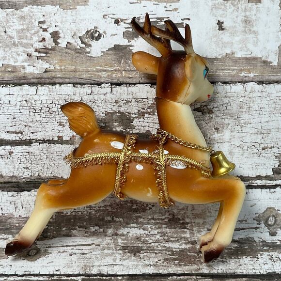 Vintage Christmas Prancing Reindeer Brown Rubber Swivel Head MCM 5in - Picture 3 of 8